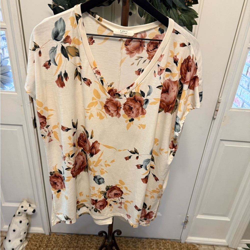 a.gain Pretty Floral Top SS 1X